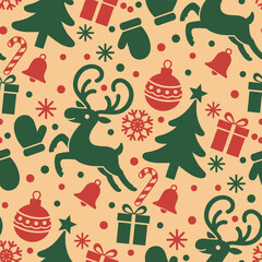 Fresh Christmas Vector Pattern. Seamless Festive Wallpaper. Crisp Flat Cartoon Design.