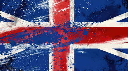 Watercolor illustration of abstract Iceland flag for Independence Day celebration. Vintage style horizontal banner with visible paint texture and free space for text and greetings