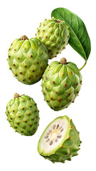 Obraz premium Exotic Custard Apples with Smooth Green Skin and One Slice Showing Seeds
