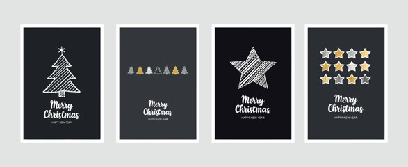 Merry Christmas Greeting Card Set with Elegant Text Lettering on Blue Background – Vector Design for Holiday Cards, Seasonal Greetings, Invitations, and Festive Celebration Projects