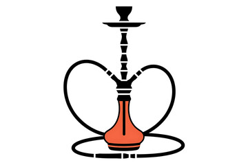 Illustration of a hookah with an orange base and black hoses on a white background in vector style