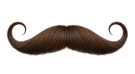 Detailed brown handlebar mustache, with curled ends and fine hair texture, isolated on white or transparent background, AI