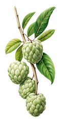 Obraz premium Beautiful Illustration of a Custard Apple Branch with Detailed Leaves and Fruit