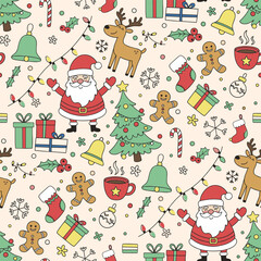 Christmas seamless pattern with cute element. Cristmas print background.