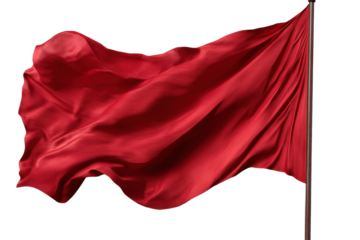 Red flag waves gracefully in the breeze, capturing attention and symbolizing strong emotions or warnings in a serene outdoor setting