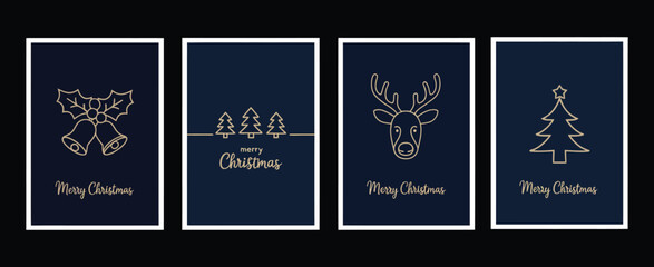 Merry Christmas Modern Card Set with Stylish Text Lettering and Graphic Elements on Blue Background – Vector Design for Holiday Greetings, Invitations, and Seasonal Celebration Projects
