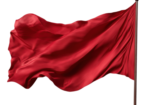 Red flag waves gracefully in the breeze, capturing attention and symbolizing strong emotions or warnings in a serene outdoor setting