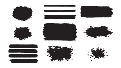 Black Brush Stroke Vector Set – Grunge Paint Lines and Texture Elements