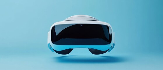 Sleek white virtual reality headset floating against a blue background, symbolizing advanced technology