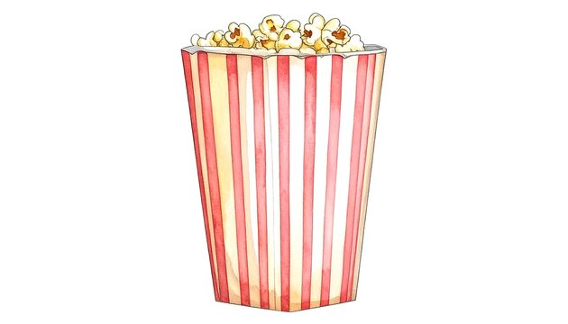 Watercolor popcorn in a striped box - Powered by Adobe