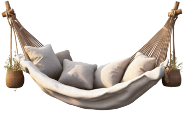 Cozy hammock with soft cushions perfect for relaxing outdoors in a tranquil garden setting during the afternoon