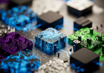 Colorful Circuit Board Close-Up