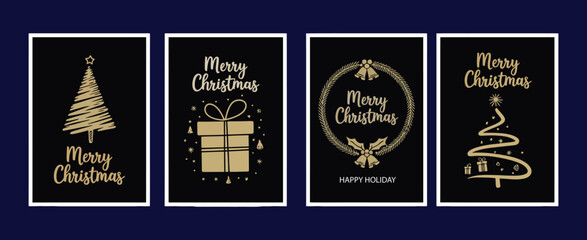 Christmas and Happy New Year Greeting Card Set with Stylish Calligraphy Lettering and Decorative Ornaments for Holiday Cards, Invitations, and Seasonal Celebration Designs