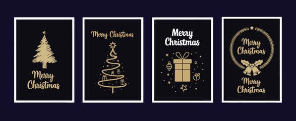 Christmas and Happy New Year Greeting Card Set with Stylish Calligraphy Lettering and Decorative Ornaments for Holiday Cards, Invitations, and Seasonal Celebration Designs