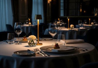 Elegant Dining Table Setting in Dim Lighting