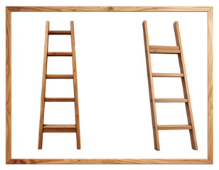 Two Variations of Minimal Wooden Ladders for Interior Decoration – isolated on transparent background
