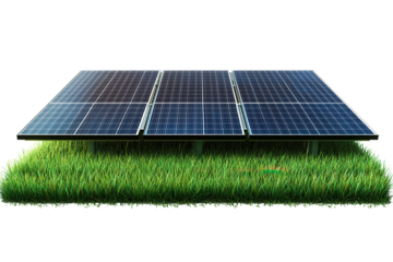 Solar panels installed on lush green grass in an eco-friendly setup designed for renewable energy production in a sustainable environment