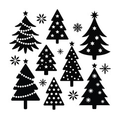Obraz premium Christmas tree vector collection decorated festive pine icons with snowflakes
