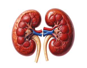 Realistic Human Kidneys Anatomy Pair Comparison, isolated on transparent background