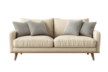 Modern comfortable furniture arranged for relaxation in a stylish living room setting with a cozy design and soft textures