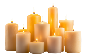 Candlelight harmony creates a soothing atmosphere with warm light illuminating a cluster of cream-colored candles at dusk for relaxation and calm moments