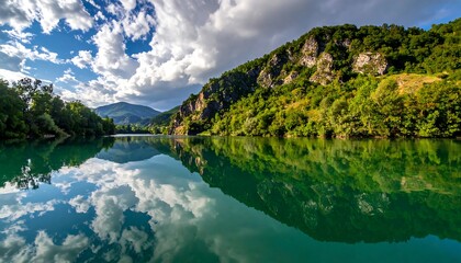 Naklejka premium Serene river reflecting a vibrant sky