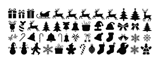 Naklejka premium Christmas icon vector collection including gifts trees bows reindeer and snowflakes