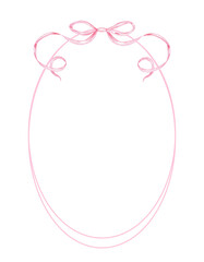 Elegant pink oval frame with bow for romantic and festive designs. Watercolor template for gender reveal party, baby shower, birthday, baptism, boy or girl party, wedding. Hand drawn. Isolated