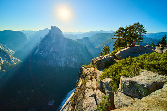 Half Dome Sunrise View from Glacier Point with Sunbeam and Granite Cliffs - Powered by Adobe