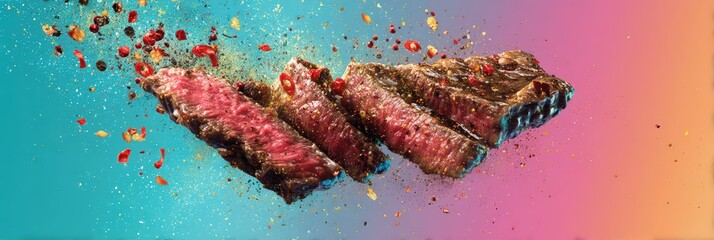 A piece of meat with pepper and salt on it