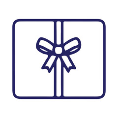 Vector art of a simple blue line drawing of a gift box with a bow, isolated on a