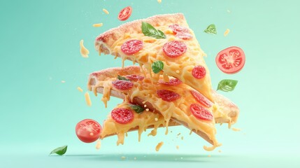 Three slices of pizza with cheese and tomato on top