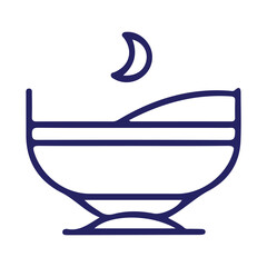 Vector art of simple blue line art icon of a cradle or bassinet with a crescent moon above