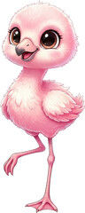 Cute Baby Flamingo Cartoon Illustration, Adorable Pink Bird Character