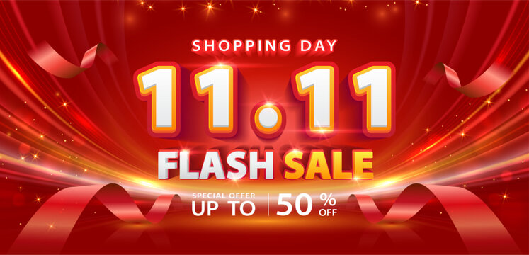 11.11 discount flash sale background. Vector illustration for shopping day, online shopping, special Offer coupon, voucher, banner template, websites, social media advertising.