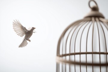 Fototapeta premium Bird Escaping from Cage Symbolizing Freedom and Hope