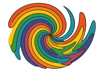 Obraz premium Psychedelic swirl background. Twirl twist paint in rainbow colors for 60s 70s design. Abstract fluid vortex vector illustration. Groovy hippie backdrop. Colorful hypnotic spin.