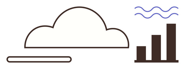 Cloud shape, bar chart, and wireless signal lines. Ideal for technology, data analysis, cloud infrastructure, connectivity, progress tracking, digital transformation and flat simple metaphor