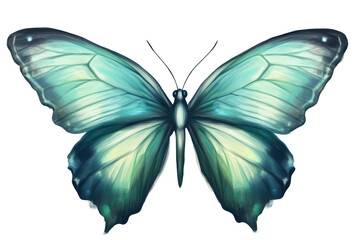 Whimsical butterfly design in mint green tones with intricate details showcasing nature's beauty and elegance in a serene setting