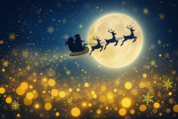 Naklejka premium Merry Christmas and happy New Year light background Team wishes Marry Christmas, Santa and his rain dears checking gifts 