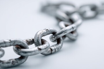 Obraz premium Close-up of a weathered metal chain on a light background