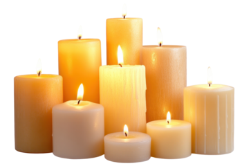 Candlelight harmony creates a warm and inviting atmosphere with lit candles in various shapes and sizes arranged in a beautiful composition