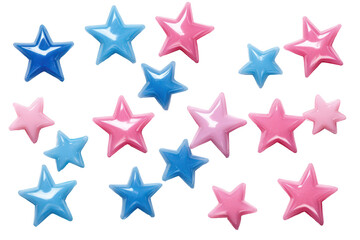 Obraz premium Colorful blue and pink star shapes create a whimsical design on a transparent background, perfect for playful themes and decorations