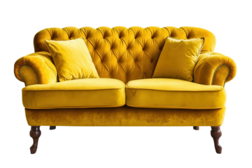 Bright yellow loveseat sofa adds charm to modern interior spaces and enhances cozy seating areas for relaxation and conversation