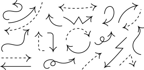 Obraz premium Set of dark hand drawn arrows of different shape. Design element.