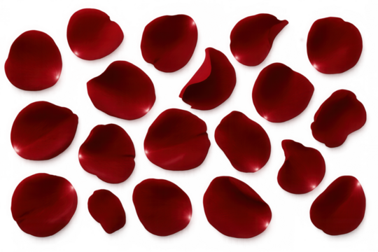 Red rose petals scattering, celebrating love, romance, and valentine's day on a transparent background
