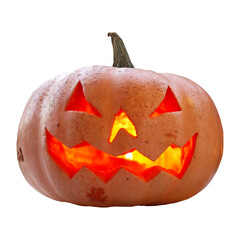 Spooky Halloween Pumpkin with Glowing Eyes and Sharp Teeth