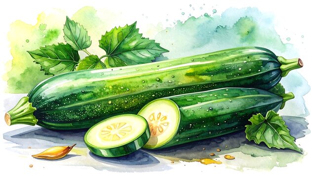 Watercolor zucchini illustration