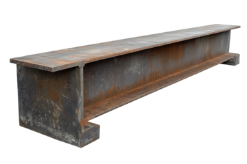 Realistic steel beam for construction found in industrial site during daylight hours, showcasing texture and detail for structural applications