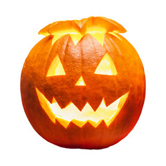 Halloween Pumpkin with Angry Face and Bright Orange Light